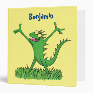 Funny green smiling animated iguana lizard  binder