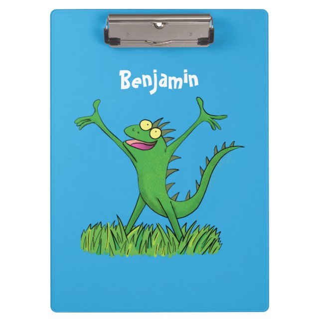 Funny green smiling animated iguana lizard  clipboard (Front)