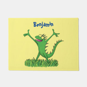 Funny green smiling animated iguana lizard doormat