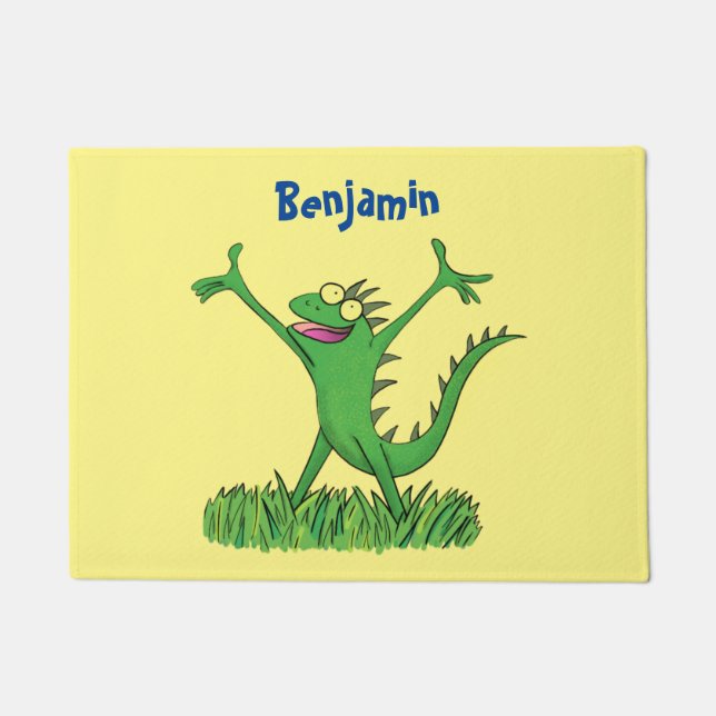 Funny green smiling animated iguana lizard  doormat (Front)