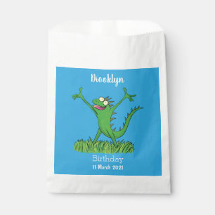 Funny green smiling animated iguana lizard favour bag