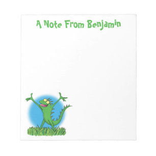 Funny green smiling animated iguana lizard notepad