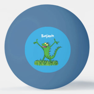 Funny green smiling animated iguana lizard ping pong ball