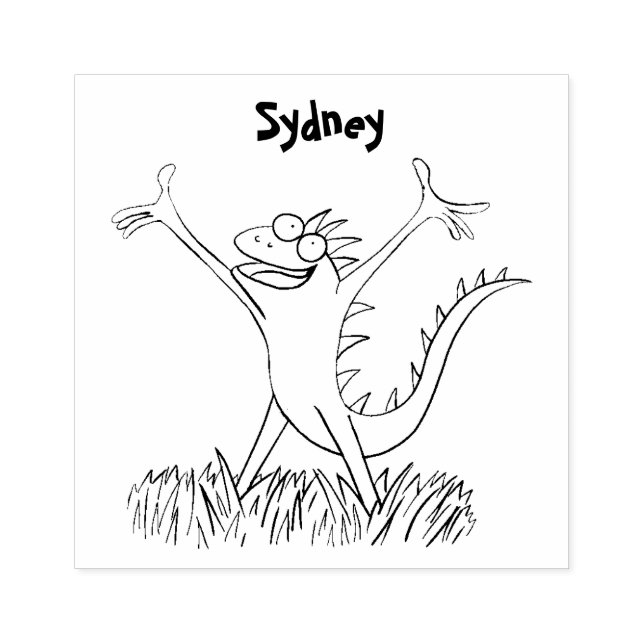 Funny green smiling animated iguana lizard rubber stamp (Imprint)
