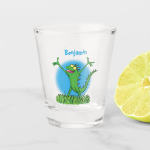 Funny green smiling animated iguana lizard  shot glass