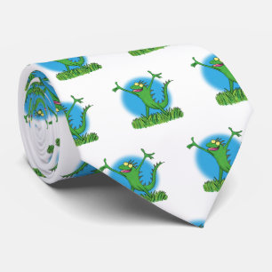Funny green smiling animated iguana lizard tie