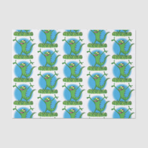 Funny green smiling animated iguana lizard tissue paper