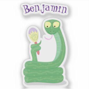 Funny green snake with maraca cartoon