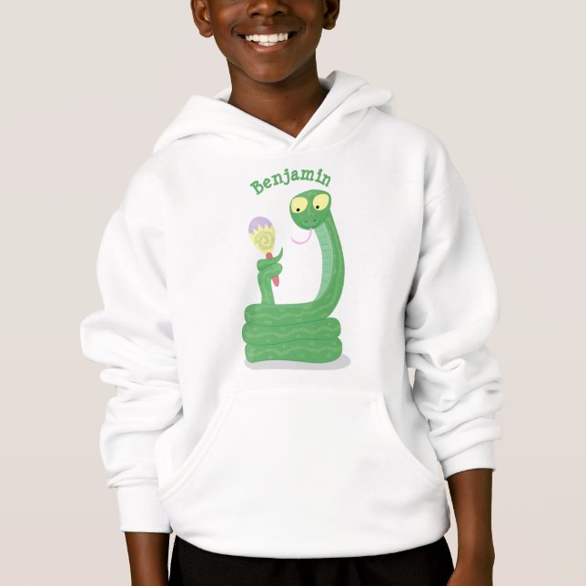 Funny green snake with maraca cartoon (Front)