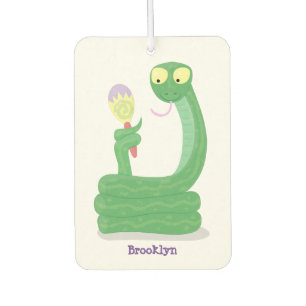Funny green snake with maraca cartoon air freshener