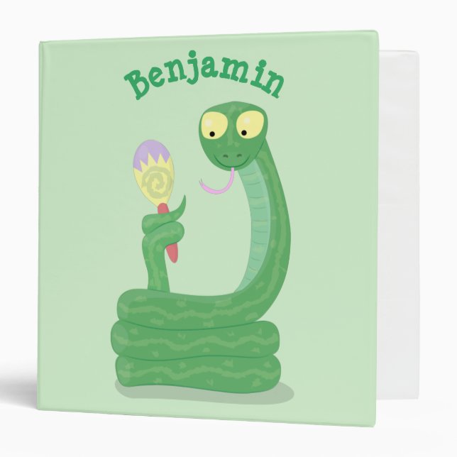 Funny green snake with maraca cartoon binder (Front/Inside)