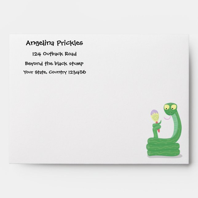 Funny green snake with maraca cartoon envelope (Front)