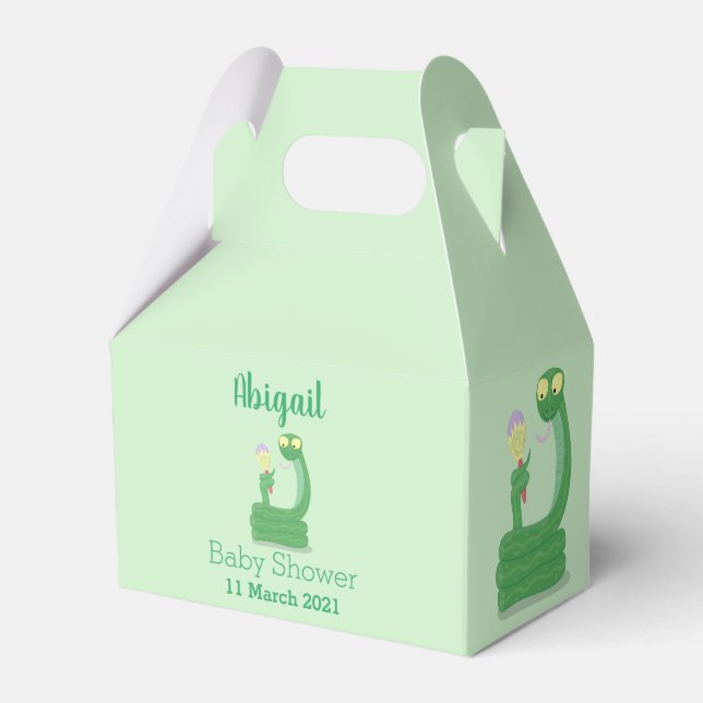 Funny green snake with maraca cartoon favor box (Front Side)