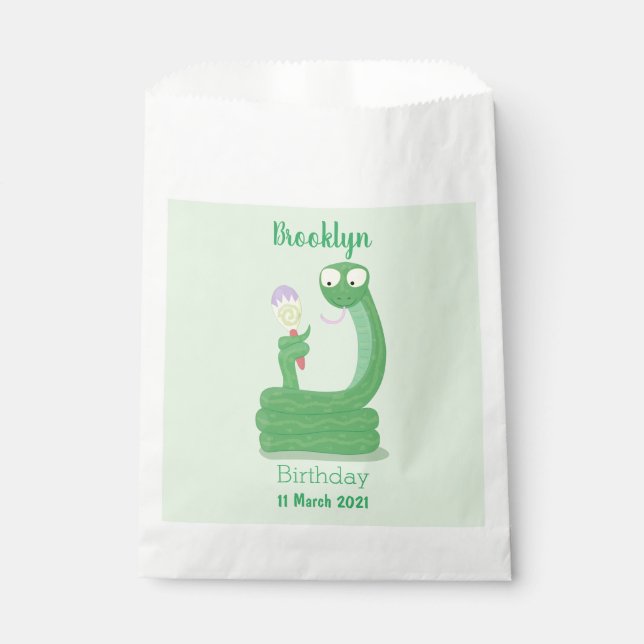 Funny green snake with maraca cartoon favour bag (Front)