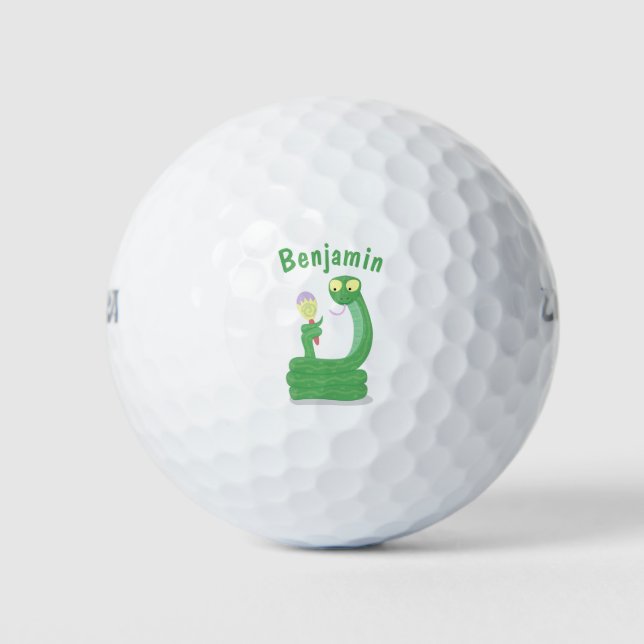 Funny green snake with maraca cartoon golf balls (Front)