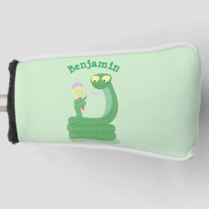 Funny green snake with maraca cartoon golf head cover