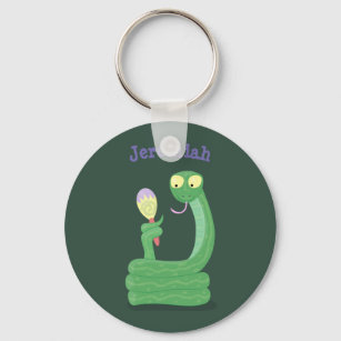 Funny green snake with maraca cartoon humor keychain