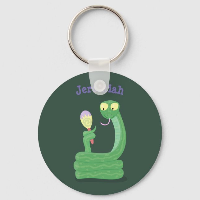 Funny green snake with maraca cartoon humor keychain (Front)