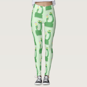 Funny green snake with maraca cartoon leggings