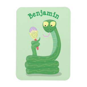Funny green snake with maraca cartoon magnet