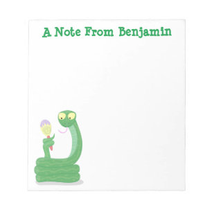 Funny green snake with maraca cartoon notepad