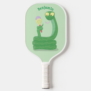 Funny green snake with maraca cartoon  pickleball paddle