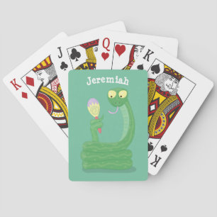 Funny green snake with maraca cartoon playing cards