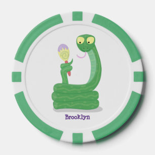 Funny green snake with maraca cartoon poker chips