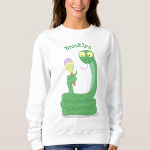 Funny green snake with maraca cartoon sweatshirt
