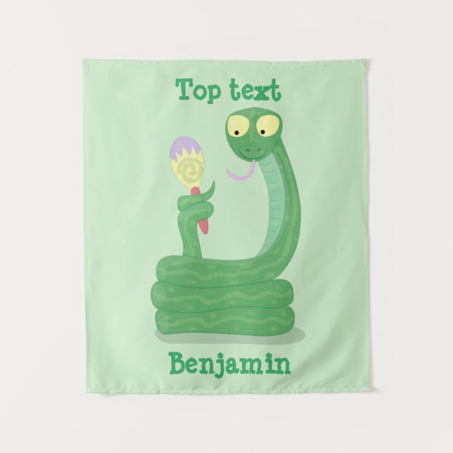 Funny green snake with maraca cartoon tapestry (Front)