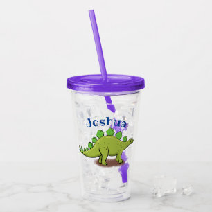 Funny green stegosaurus dinosaur cartoon acrylic tumbler