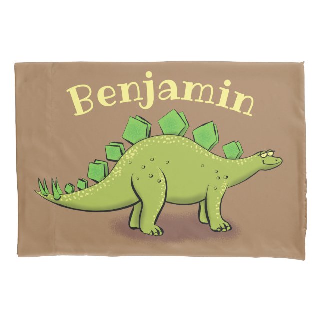 Funny green stegosaurus dinosaur cartoon pillowcase (Front)