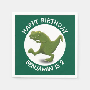 Funny green t rex dinosaur cartoon personalized napkin