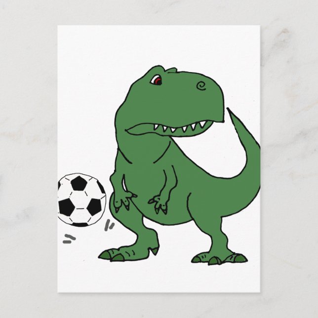 Funny Green T-rex Dinosaur Playing Soccer Postcard (Front)