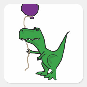 Funny Green Trex Dinosaur Holding Balloon Square Sticker