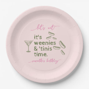 Funny Green Weenies & Tinis Martini Birthday Party Paper Plate