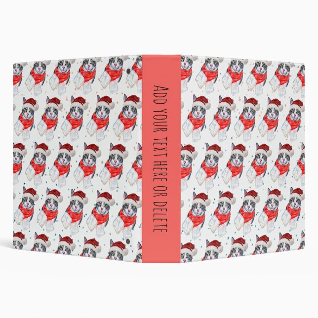 Funny Grey and White Tabby Cat Christmas Binder (Background)