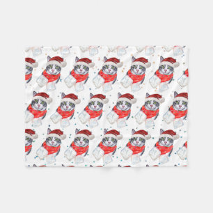 Funny Grey and White Tabby Cat Christmas Fleece Blanket