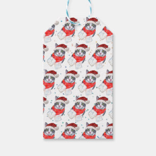 Funny Grey and White Tabby Cat Christmas Gift Tags