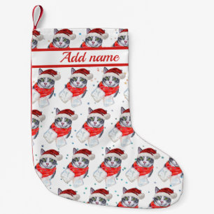 Funny Grey and White Tabby Cat Christmas Small Christmas Stocking
