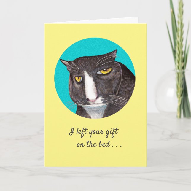 Funny Grey Cat Carte de voeux Anniversaire (Devant)