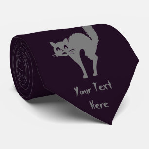 funny grey cat with arched back halloween tie