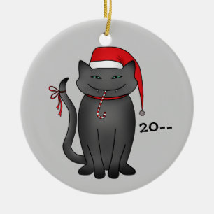 Funny grey Christmas kitty Ceramic Ornament