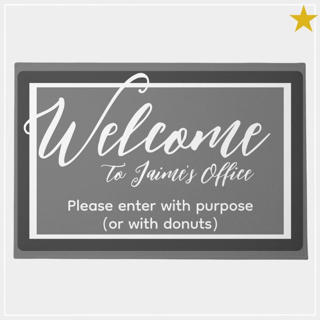 Funny Grey Custom Name Office Workplace Door Mat (Creator Uploaded)
