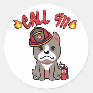 Funny Grey dog is a firefighter  Classic Round Sticker