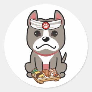 Funny grey dog is a sushi chef classic round sticker