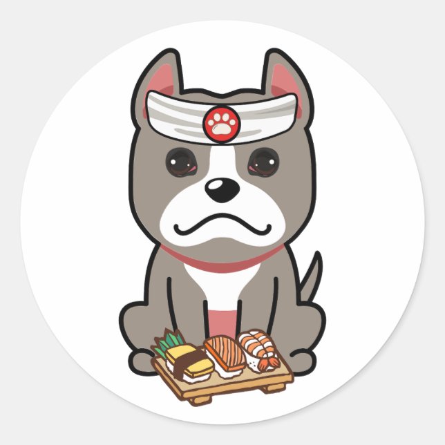 Funny grey dog is a sushi chef classic round sticker (Front)