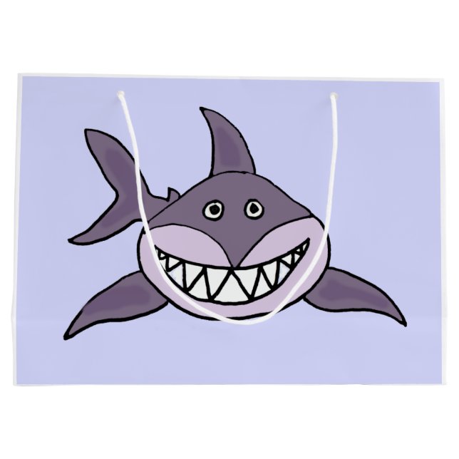 Funny Grey Grinning Shark Cartoon Large Gift Bag (Back)