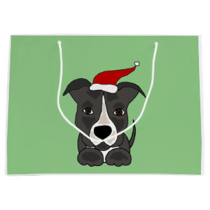 Funny Grey Pitbull in Santa Hat Christmas Art Large Gift Bag