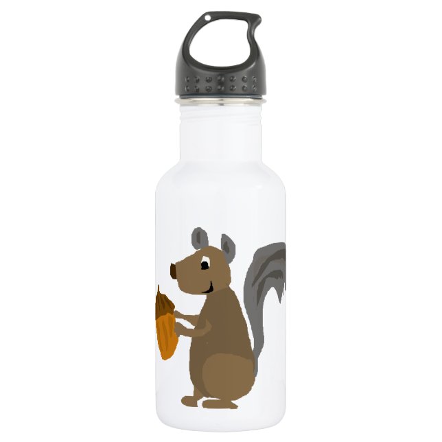 Funny Grey Squirrel with Acorn 532 Ml Water Bottle (Front)